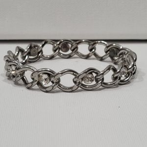 Chain link Cuff bracelet with Studded Detail, Silver
